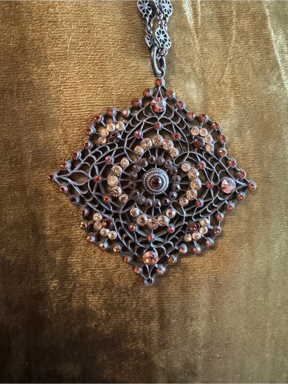 Antique-Style Brown Filigree Pendant Necklace - Women Jewelry